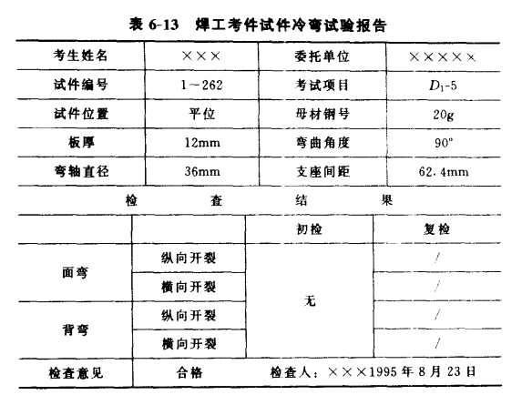 焊工考件試件冷彎試驗報告