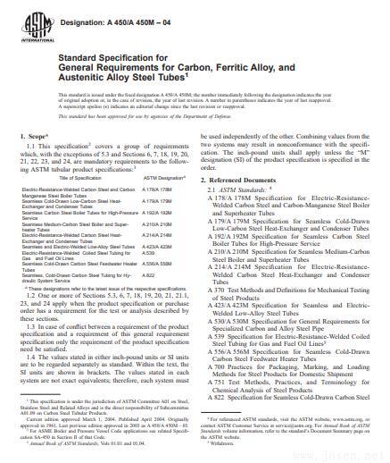 ASTM-A450-碳鋼鐵素體和奧氏體合金鋼管的一般要求標準【下載】